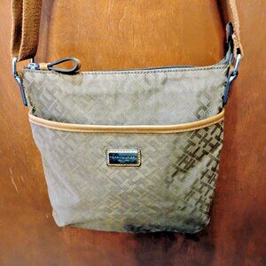 Tommy Hilfiger Medium Monogram Crossbody Bag Purse Tan/Brown Excellent Condition